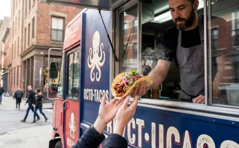 Food truck owner planning business operations and menu strategy