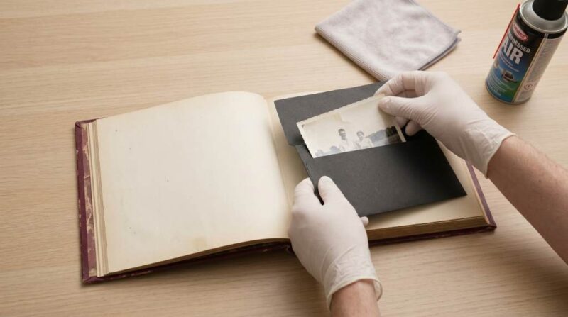 Scanning old family photographs on a flatbed scanner at home